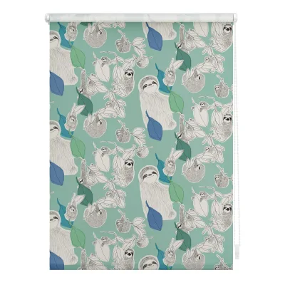 Lichtblick Rollo Klemmfix, ohne Bohren, Verdunkelung, Sloths on turquoise  - Grün