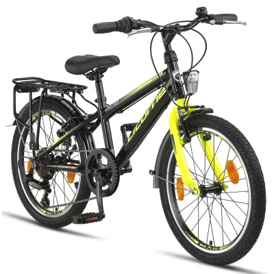 Licorne Bike Carter Premium Mountainbike in 20 Zoll Fahrrad für Kinder Mädchen Jungen 6 Gang Shimano Schaltung Zoll:20;Farbe:Schwarz/Lime