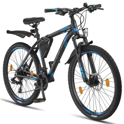 Licorne Bike Effect Premium Mountainbike in 26, 27,5 und 29 Zoll - Fahrrad für Jungen, Mädchen, Herren und Damen - Shimano 21 Gang-Schaltung - Herrenrad Zoll:26.00;Farbe:Schwarz/Blau (2xDisc-Bremse)