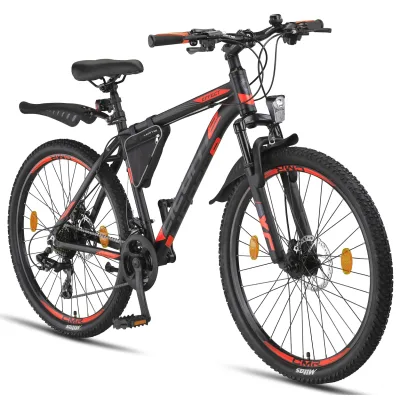 Licorne Bike Effect Premium Mountainbike in 26, 27,5 und 29 Zoll - Fahrrad für Jungen, Mädchen, Herren und Damen - Shimano 21 Gang-Schaltung - Herrenrad Zoll:26.00;Farbe:Schwarz/Orange (2xDisc-Bremse)