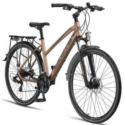 Licorne Bike Premium Touring Trekking Bike in 28 Zoll - Fahrrad für Jungen, Mädchen, Damen und Herren - 21 Gang-Schaltung - Mountainbike - Crossbike Farbe:Gold;Stil:Damen