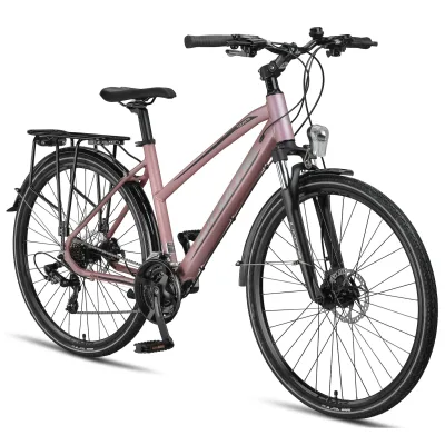 Licorne Bike Premium Touring Trekking Bike in 28 Zoll - Fahrrad für Jungen, Mädchen, Damen und Herren - 21 Gang-Schaltung - Mountainbike - Crossbike Farbe:Rosa;Stil:Damen