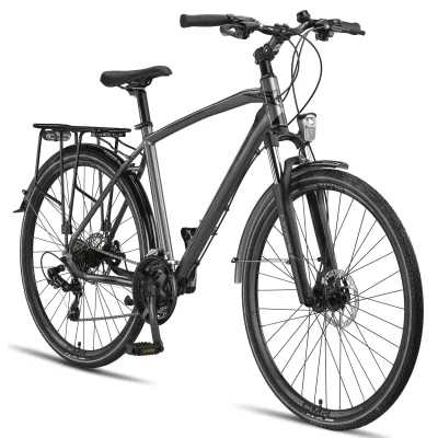 Licorne Bike Premium Touring Trekking Bike in 28 Zoll - Fahrrad für Jungen, Mädchen, Damen und Herren - 21 Gang-Schaltung - Mountainbike - Crossbike Stil:Herren;Farbe:Titanium