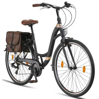 Licorne Bike Stella Plus Premium City Bike in Zoll Aluminium Fahrrad für Mädchen, Jungen, Herren und Damen - 21 Gang-Schaltung - Hollandfahrrad  Farbe:Schwarz;Größe:28 Zoll
