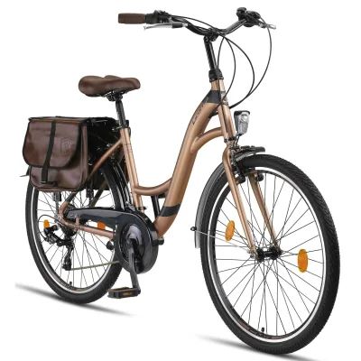 Licorne Bike Stella Plus Premium City Bike in Zoll Aluminium Fahrrad für Mädchen, Jungen, Herren und Damen - 21 Gang-Schaltung - Hollandfahrrad  Größe:26 Zoll;Farbe:Gold