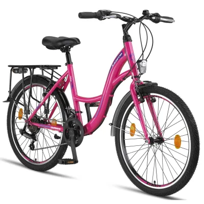 Licorne Bike Stella Premium City Bike 20,24,26 und 28 Zoll Fahrrad für Mädchen Herren und Damen 21 Gang (6 Gang bei 20 Zoll) Holland Citybike Farbe:Rosa;Zoll:24