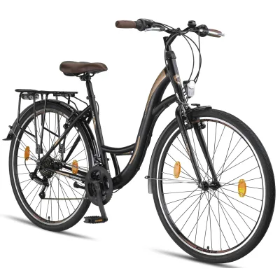 Licorne Bike Stella Premium City Bike 20,24,26 und 28 Zoll Fahrrad für Mädchen Herren und Damen 21 Gang (6 Gang bei 20 Zoll) Holland Citybike Farbe:Schwarz;Zoll:28