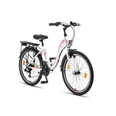 Licorne Bike Stella Premium City Bike 20,24,26 und 28 Zoll Fahrrad für Mädchen Herren und Damen 21 Gang (6 Gang bei 20 Zoll) Holland Citybike Zoll:24;Farbe:Weiss