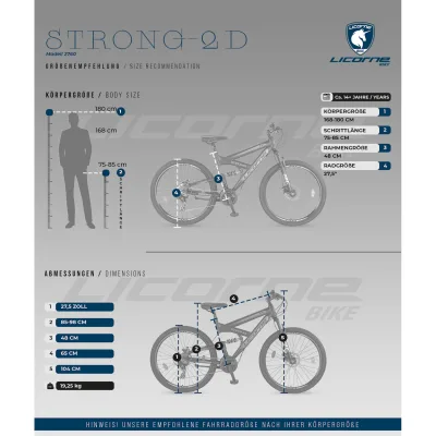 Licorne Bike Strong 2D Premium Mountainbike in 26, 27,5 und 29 Zoll - Fahrrad für Jungen, Mädchen, Damen und Herren - Scheibenbremse vorne und hinten - Shimano 21 Gang-Schaltung -  Farbe:Schwarz/Rot;Zoll:27.5