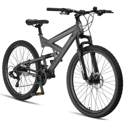 Licorne Bike Strong 2D Premium Mountainbike in 26, 27,5 und 29 Zoll - Fahrrad für Jungen, Mädchen, Damen und Herren - Scheibenbremse vorne und hinten - Shimano 21 Gang-Schaltung -  Zoll:27.5;Farbe:Anthrazit