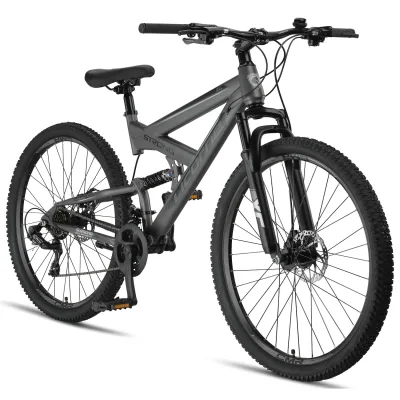 Licorne Bike Strong 2D Premium Mountainbike in 26, 27,5 und 29 Zoll - Fahrrad für Jungen, Mädchen, Damen und Herren - Scheibenbremse vorne und hinten - Shimano 21 Gang-Schaltung -  Zoll:29.00;Farbe:Anthrazit