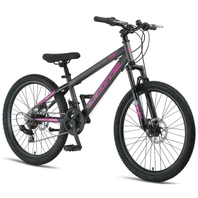 Licorne Bike Thunder Premium Mountainbike in 20, 24, 26, 27.5 und 29 Zoll Fahrrad für Mädchen Jungen Herren und Damen Discbremse Farbe:Anthrazit/Rosa;Größe:24 Zoll