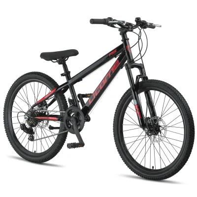 Licorne Bike Thunder Premium Mountainbike in 20, 24, 26, 27.5 und 29 Zoll Fahrrad für Mädchen Jungen Herren und Damen Discbremse Farbe:Schwarz/Rot;Größe:24 Zoll
