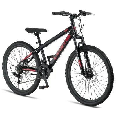 Licorne Bike Thunder Premium Mountainbike in 20, 24, 26, 27.5 und 29 Zoll Fahrrad für Mädchen Jungen Herren und Damen Discbremse Farbe:Schwarz/Rot;Größe:26 Zoll