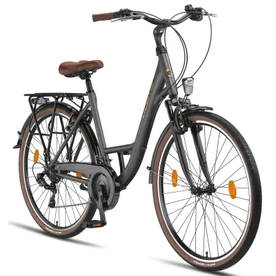 Licorne Bike Violetta Premium City Bike in 28 Zoll - Fahrrad für Mädchen, Jungen, Herren und Damen - Shimano 21 Gang-Schaltung - Hollandfahrrad Zoll:28.00;Farbe:Grau