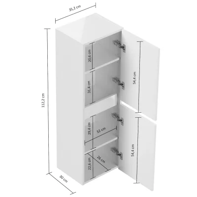 Limes Badezimmer Hochschrank 112cm  Softclose Wandmontage weiß Hgl