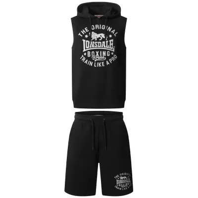 Lonsdale Herren ärmelloses Kapuzensweatshirt & Shorts Set normale Passform SHOTLEY