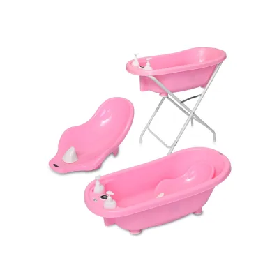 Lorelli Babybadewannen-Set Babybadewanne 88 cm Badesitz Badewannenständer Ablauf rosa