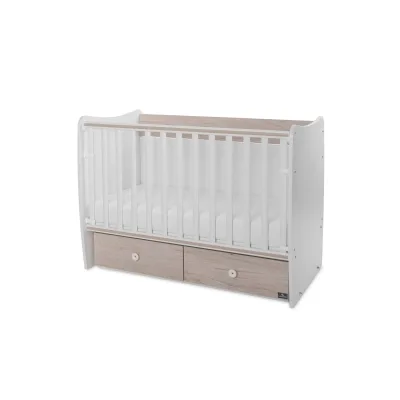 Lorelli Babybett MATRIX NEW Kinderbett 120 x 60 cm, 2 Ebenen, 2 Schubladen hellbraun weiß