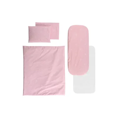 Lorelli Kinderwagen-Bettwäscheset 5-tlg. Decke 78 x 62, Kissen 35 x 25, Laken pink