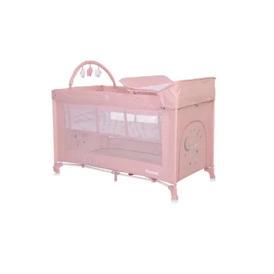 Lorelli Reisebett Noemi 2 Ebenen, Wickelauflage, Spielbogen, Tragetasche, Räder pink