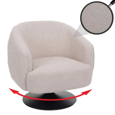 Lounge-Sessel MCW-J76, Cocktailsessel Sessel drehbar, Bouclé Stoff Metall ~ creme-beige