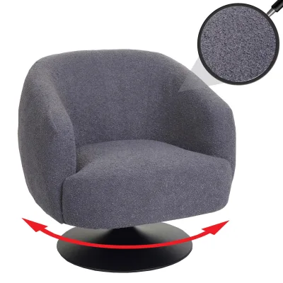 Lounge-Sessel MCW-J76, Cocktailsessel Sessel drehbar, Bouclé Stoff Metall ~ dunkelgrau