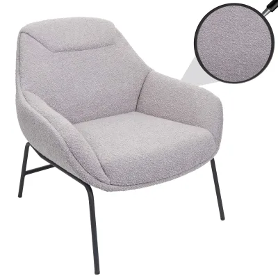 Lounge-Sessel MCW-J77, Cocktailsessel Sessel, Bouclé Stoff Metall ~ hellgrau