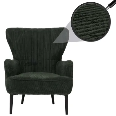 Lounge-Sessel MCW-K37, Cocktail-/Ohrensessel Polsterstuhl Retro Vintage Stoff Cord (290g/m²) ~ dunkelgrün