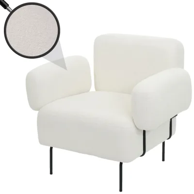 Lounge-Sessel MCW-L83b, Cocktailsessel Polstersessel Sessel, Bouclé Stoff/Textil Metall, creme-weiß