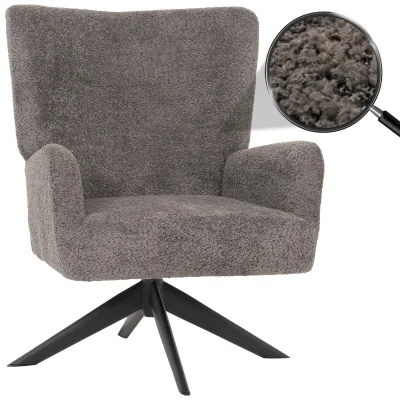 Lounge-Sessel MCW-N65, Cocktailsessel Polstersessel Relaxsessel, drehbar, Stoff/Textil Chenille Metall ~ dunkelgrau