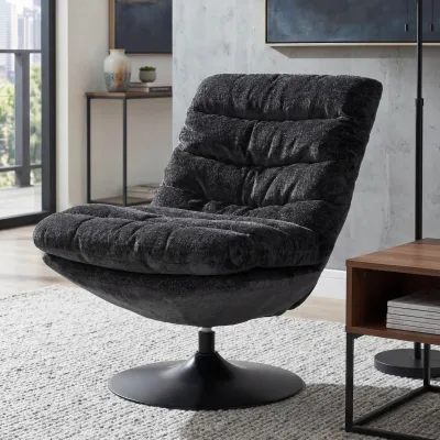 Loungesessel MCW-Q29, Cocktail-/Polster-/Relaxsessel Sessel drehbar Stoff Chenille (470g/m²) Stahl ~ dunkelgrau
