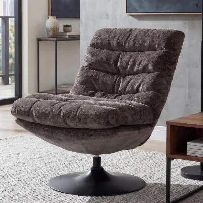 Loungesessel MCW-Q29, Cocktail-/Polster-/Relaxsessel Sessel drehbar Stoff Chenille (470g/m²) Stahl ~ grau-braun