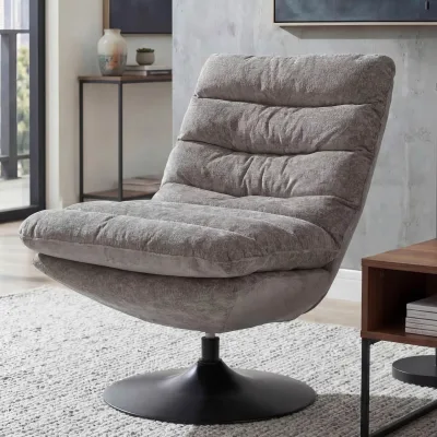 Loungesessel MCW-Q29, Cocktail-/Polster-/Relaxsessel Sessel drehbar Stoff Chenille (470g/m²) Stahl ~ taupe-creme