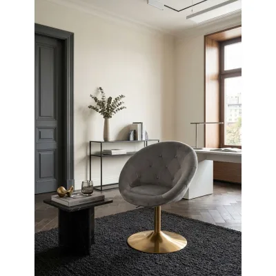 Loungesessel Samt mit Rückenlehne, drehbar im modernen Design, Grau 67x62x100 cm