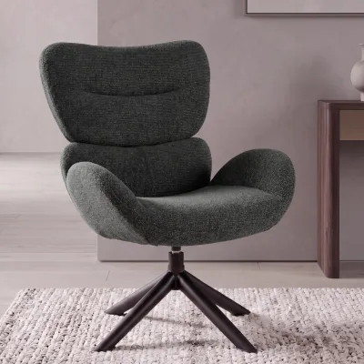 Loungestuhl MCW-Q53, Sessel Loungesessel Esszimmerstuhl, drehbar Metall Chenille (420g/m²) ~ dunkelgrün