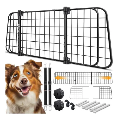 LovPet® Hundegitter Auto, Autoschutzgitter Trenngitter Universal, verstellbare Breite, Kopfstütze Kofferraum Autogitter Maße HxB 30 x 92-152 cm Kofferraumgitter,+ 2x Sicherheitsgurt für Hunde