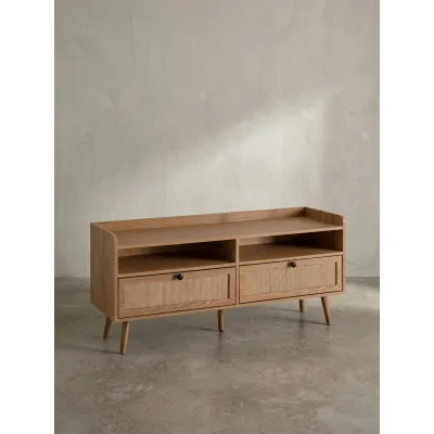Lowboard Eiche-Dekor Rattan Modern Stil 120x56x39 cm mit Schubladen