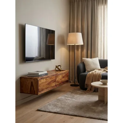Lowboard Hängend Massivholz Modern Stil 108x25x34 cm Braun mit Stauraum