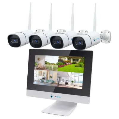 LUVISION Dual WLAN Funk Kamera Set Überwachungssystem mit Monitor Cloud 4 bis 8 IP Kameras & App 4 Kameras