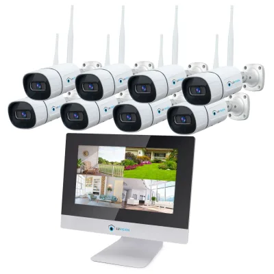 LUVISION Dual WLAN Funk Kamera Set Überwachungssystem mit Monitor Cloud 4 bis 8 IP Kameras & App 8 Kameras