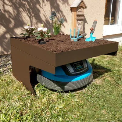 Mähroboter-Garage mit Pflanzkasten MCW-G60, Dach Unterstand für Rasenmäher, Metall 37x60x70cm ~ braun