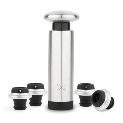 Les Petits Champs Manuelle Weinpumpe WOM440 / Weinkonservierung / Datumsmarkierung / Edelstahl / BPA-frei / 4 Weinkorken