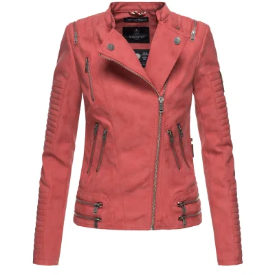 MARIKOO Damen Designer Übergangs Bikerjacke Kunstlederjacke Akikoo