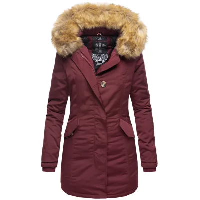 MARIKOO Damen edler Wintermantel Parka mit Kunstfellkapuze Karmaa