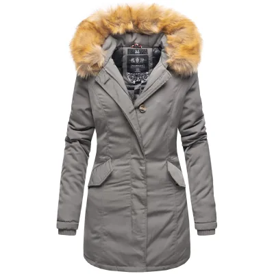 MARIKOO Damen edler Wintermantel Parka mit Kunstfellkapuze Karmaa