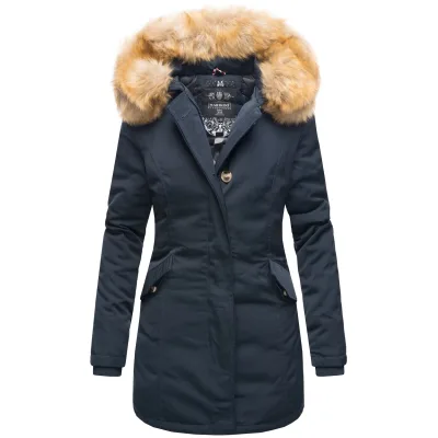 MARIKOO Damen edler Wintermantel Parka mit Kunstfellkapuze Karmaa