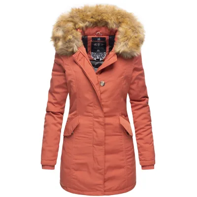 MARIKOO Damen edler Wintermantel Parka mit Kunstfellkapuze Karmaa