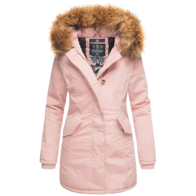 MARIKOO Damen edler Wintermantel Parka mit Kunstfellkapuze Karmaa Princess