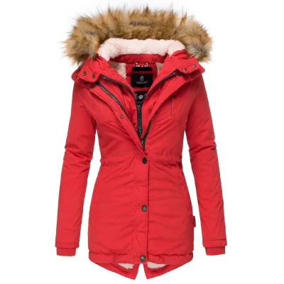 MARIKOO Damen Edler Wintermantel Winterparka mit Kunstfellkapuze Akira